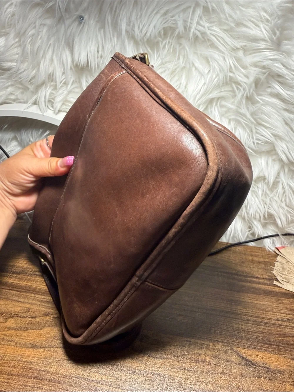 Coach Brown Leather Messenger Bag with Turn-Lock Closure Vintage